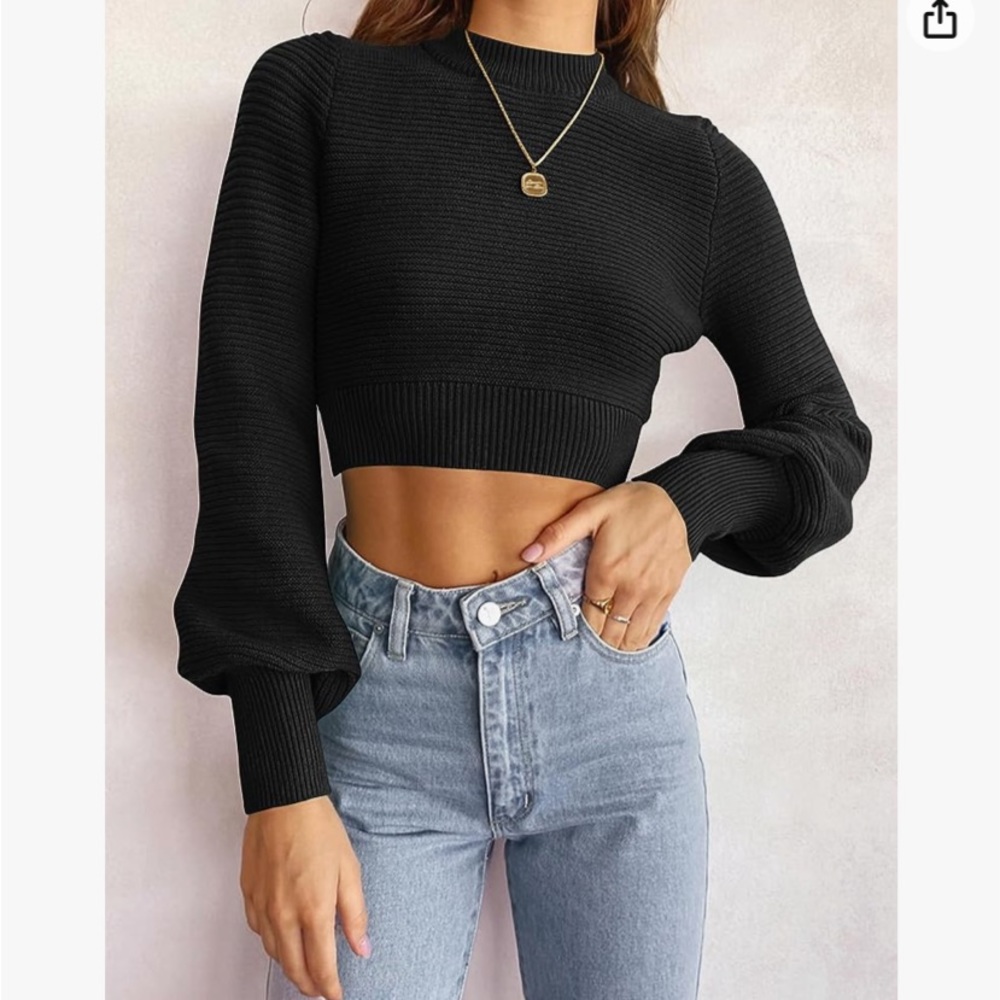 “Zenica” black mock neck cropped top; size small; NWT